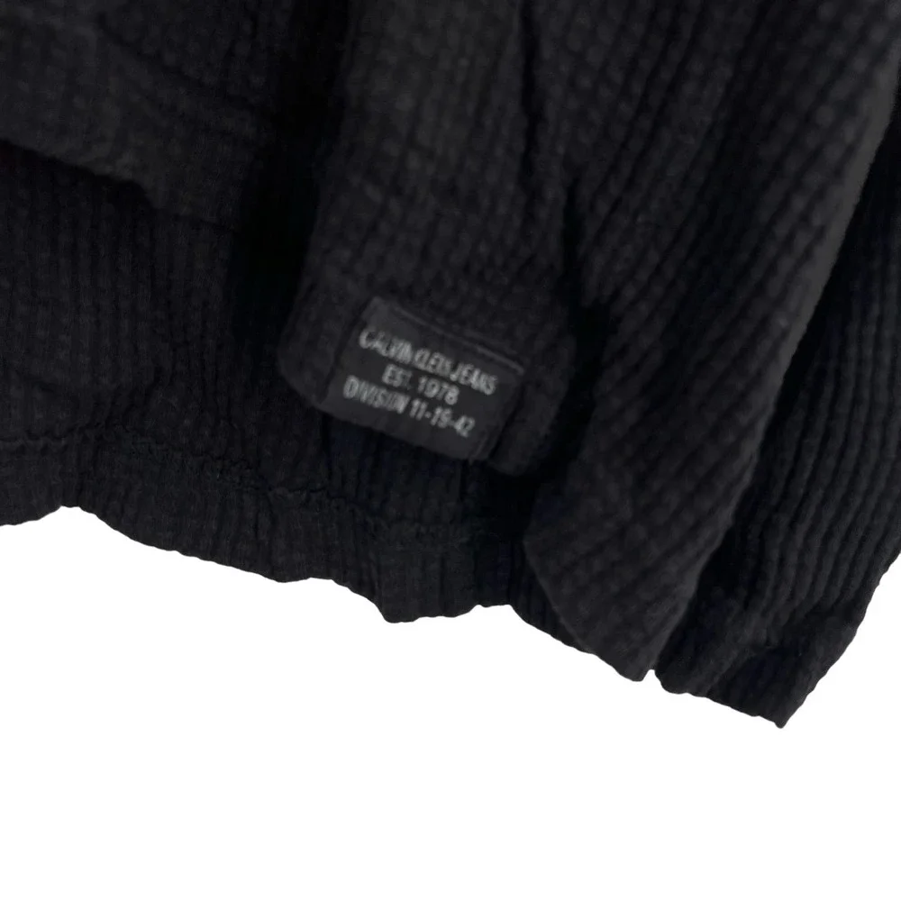 Calvin Klein Mens Waffle Knit Henley Hood Black Size Small - Picture 2 of 5